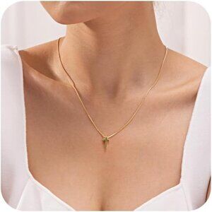 Women  D Small Cross, Gold 14K Gold Plated Crown Cross Necklace - Non-Tarnish